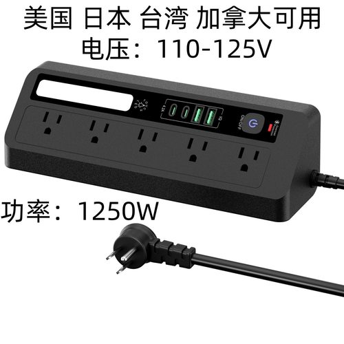 跨境美标USB插座带夜灯墙角桌面创意美规排插过载保护接线板台湾