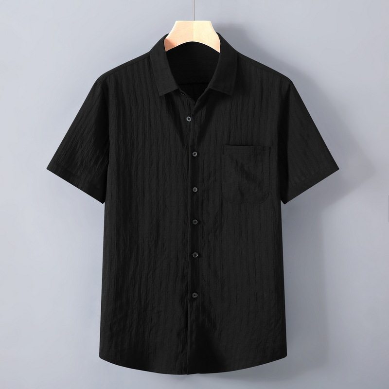 夏季轻薄冰丝男装短袖衬衫日系条纹黑色休闲百搭垂感半袖上衣,男装,衬衫,淘宝优惠券,粉丝福利购,淘宝优惠卷