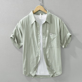 休闲百搭文艺宽松上衣男装 日系男士 时尚 衬衫 简约短袖