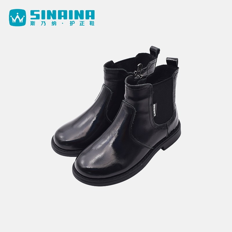 斯乃纳童鞋新冬季女童牛皮加绒保暖防滑软底皮靴学生靴SP1460955H