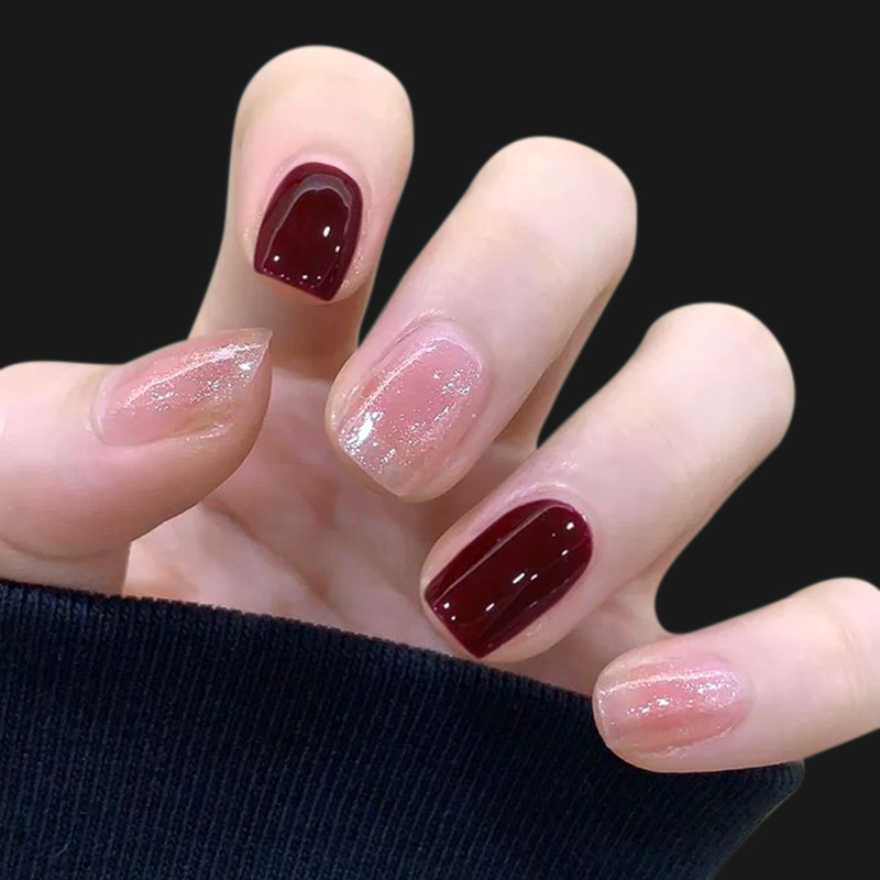 不可撕拉酒红高级显白美甲套装