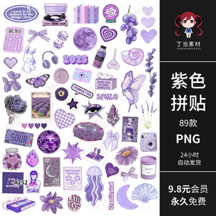 y2k千禧风古早萌物蝴蝶ins紫色手帐拼贴纸PNG免抠图饭圈美工素材