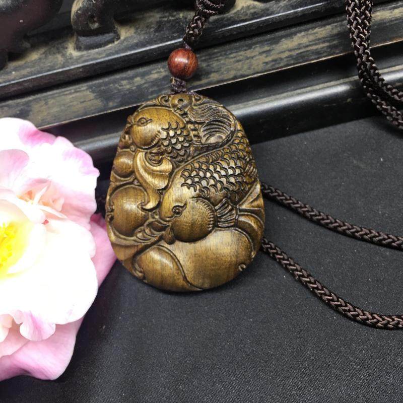 毛衣链双鱼四川金丝楠阴沉木乌木木雕雕刻手把件汽车挂件小吊坠