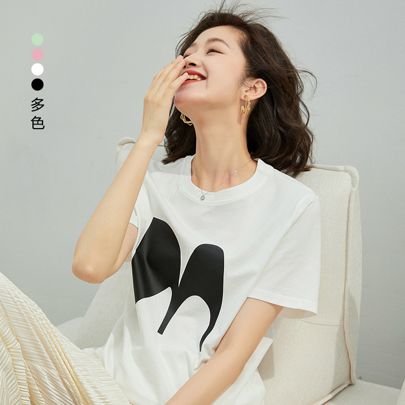 简约常规纯棉女装百搭短袖印花