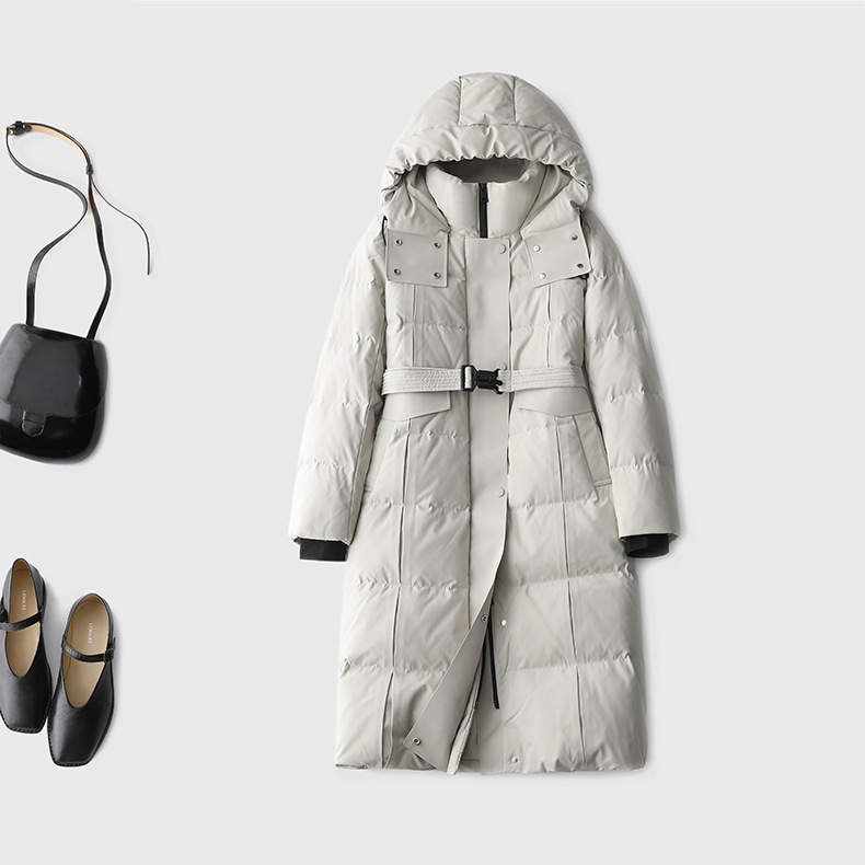 极简老钱风收腰显瘦长款连帽羽绒
