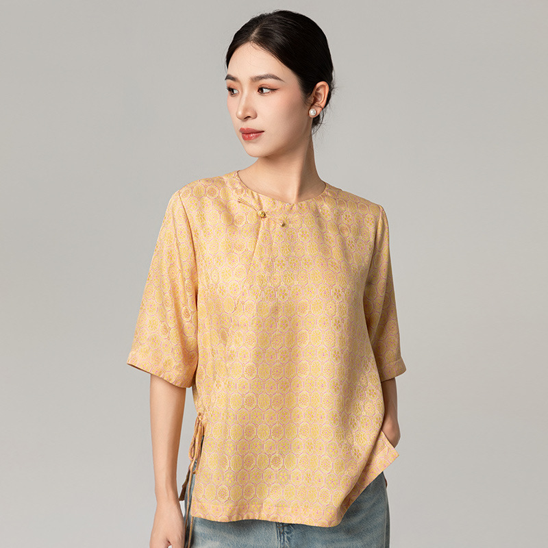 桑蚕丝斜襟盘扣宽松休闲衬衫