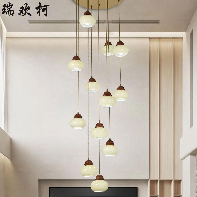 新款实木中古风复式楼大吊灯