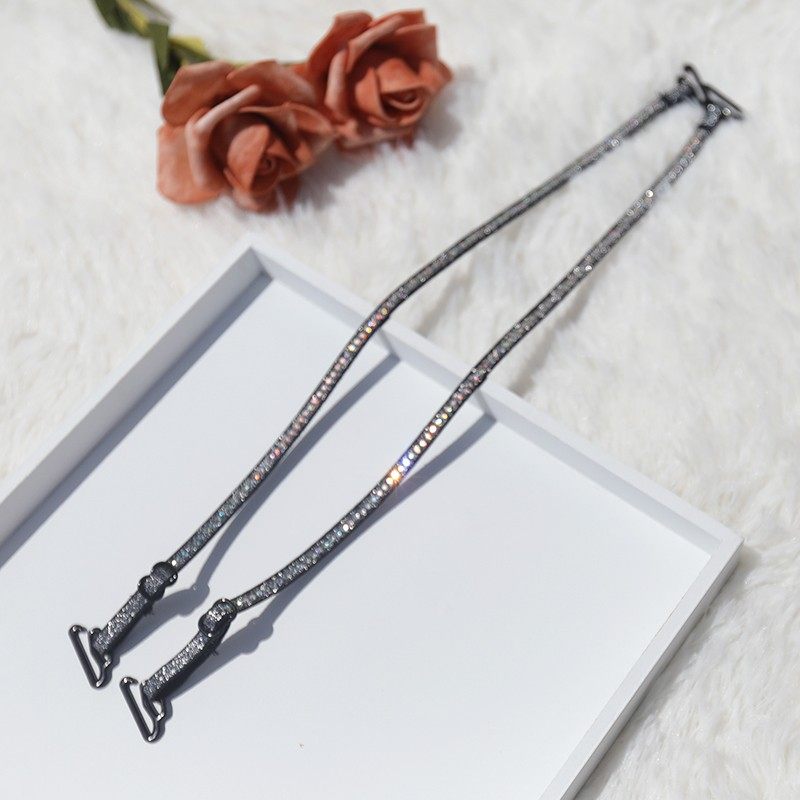 文胸内衣细肩带银丝性感露肩美背一字领挂脖交叉夏季烫钻胸罩美带