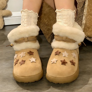回力正品满天星女鞋厚底加绒加厚保暖棉鞋日系百搭校园小众雪地靴