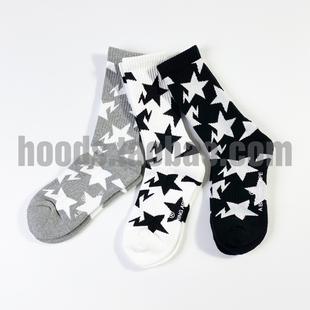 HOODS BP日版外贸 猿人星星秋冬男女纯色中筒日潮 运动袜纯棉袜子