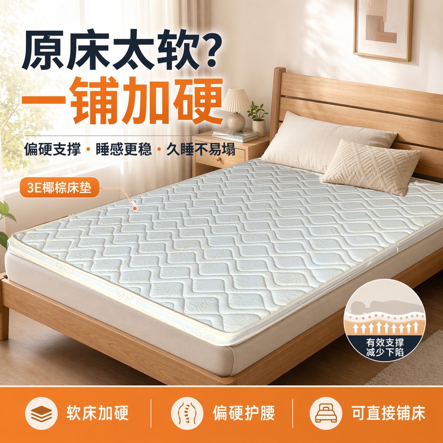 蓝休岛椰棕加硬薄垫床垫图片