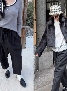 TZCO 25冬 「羊毛黑色萝卜裤」日本进口精纺羊毛秋冬百搭休闲裤