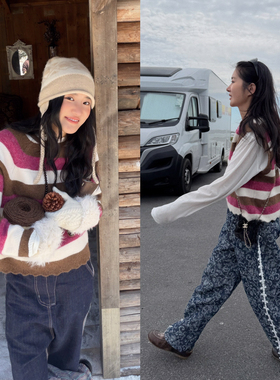 TZCO 26春「彩条花边毛衣」康宝莱超级羊驼毛原创拼色背心上衣