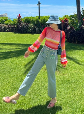 TZCO23夏「翡翠千鸟」绝美日本进口原厂香彩色花呢9分牛仔裤