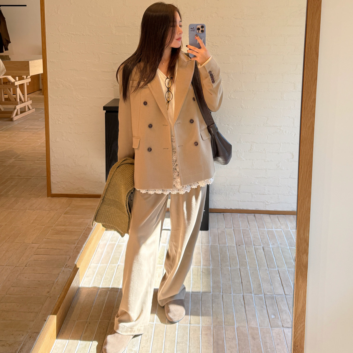 TZCO 24冬「莫兰迪西装」羊毛真丝呢软糯时髦灰绿色双排扣西装套,女装/女士精品,时尚套装,淘宝优惠券,粉丝福利购,淘宝优惠卷