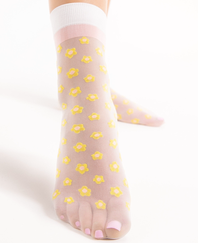 FIORE甜美女彩色樱花提花短袜