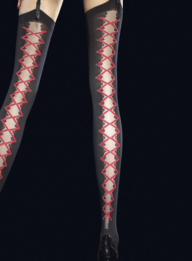 2024欧美复古红色绑带提花FiORE VALENTIS 40D性感诱惑吊带长筒袜