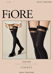 复古背线银丝中缝Fiore Together 40D性感名媛吊带长筒袜黑半透明