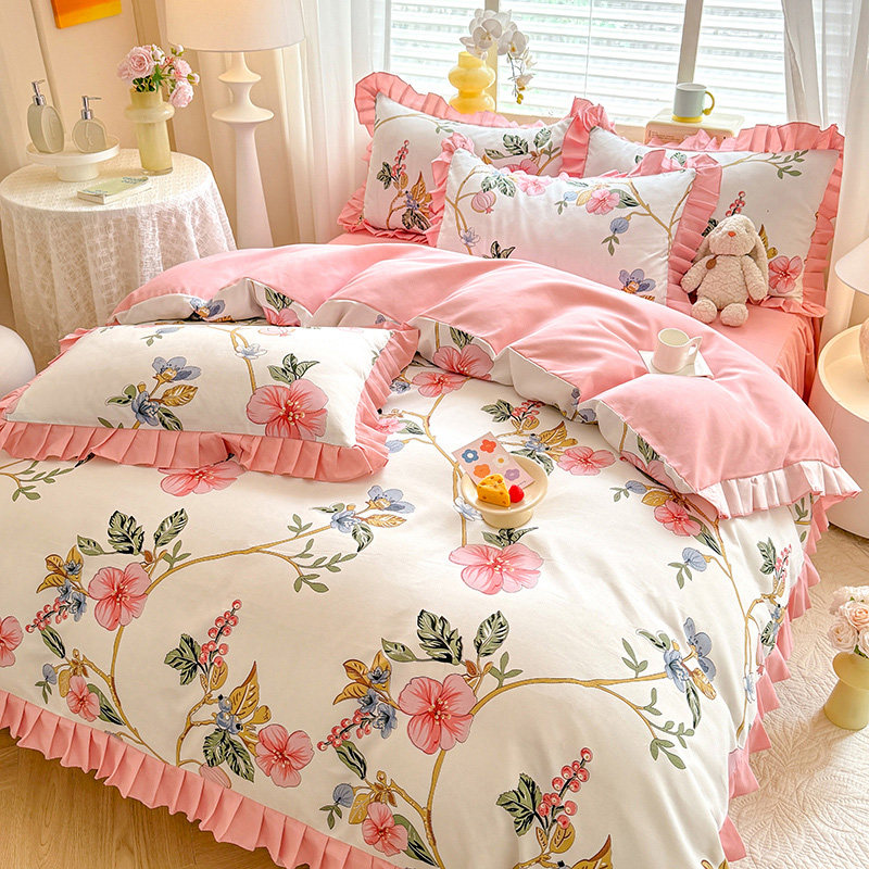 田园风花边4四件套床裙款全棉斜纹纯棉韩版式单双人被套床单床罩