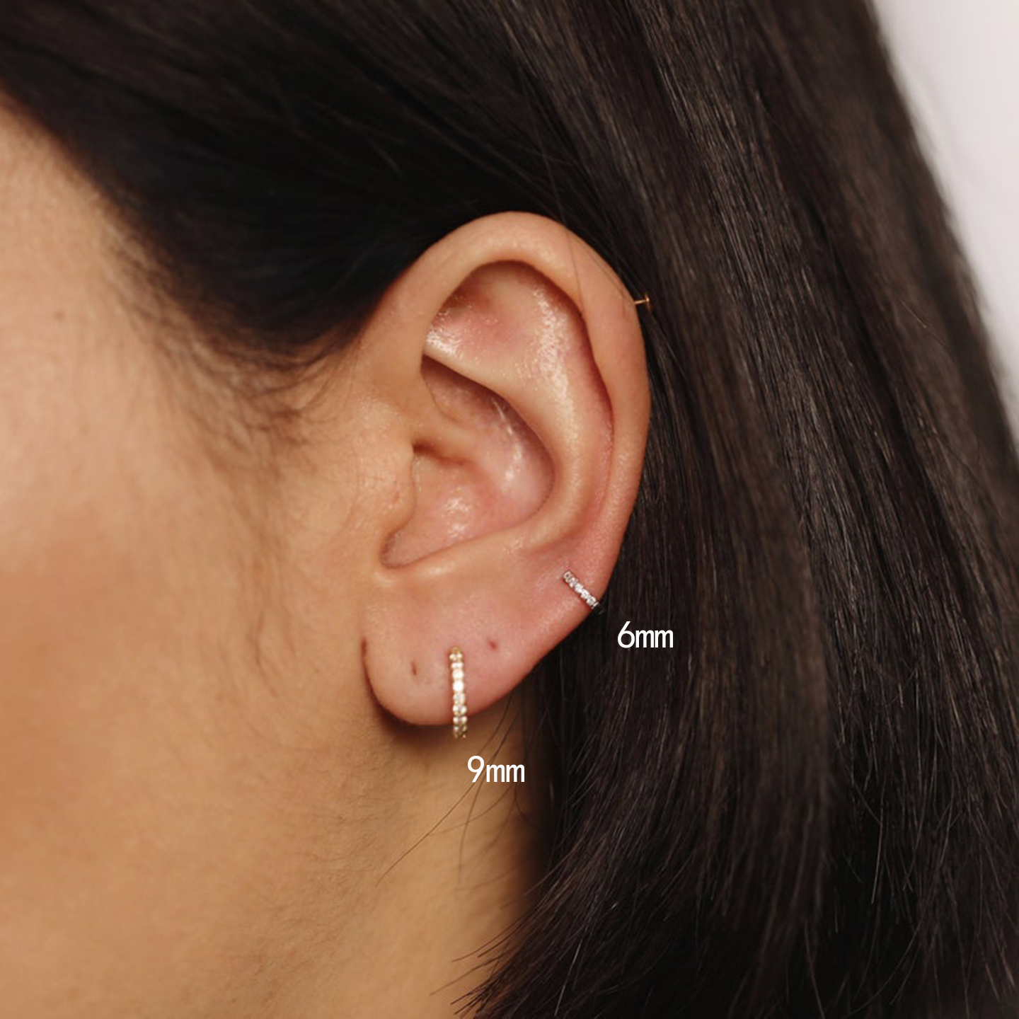 小耳圈镶钻纯银耳扣双耳洞搭配耳软骨环精致小圆圈耳环少女耳骨环