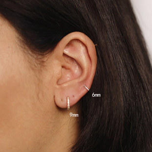 小耳圈镶钻纯银耳扣双耳洞搭配耳软骨环精致小圆圈耳环少女耳骨环