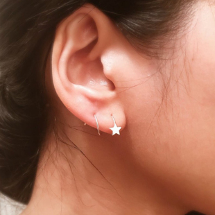 纯银星星耳环双耳洞耳圈螺旋两个耳洞合适 耳饰睡觉带 耳钉一体式