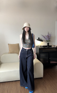 正版icho秋秋复古港风纯欲辣妹性感格子挂脖系带露背外穿小吊带
