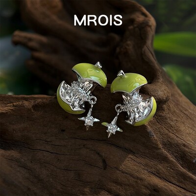 青苹果乐园~原创珐琅滴釉青苹果芒星锆石耳钉小众创意高级感耳饰