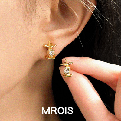 原创厚镀18K真金S925银针苹果核锆石耳钉小众创意设计感轻奢耳饰