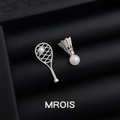 珍珠耳钉小众创意运动耳饰 羽毛球拍AB款 MROIS 原创厚镀金个性