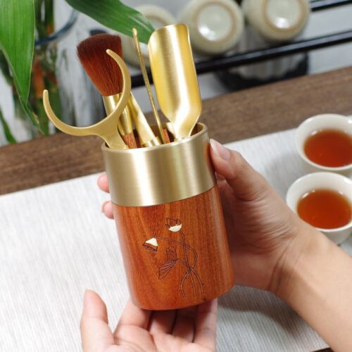黄铜茶道六君子套装茶夹茶勺茶刀茶筒笔筒高档茶具配件功夫茶具
