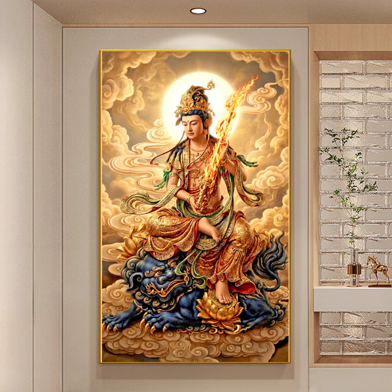 文殊菩萨十字绣新款线绣客厅佛堂南无师利童真佛像满钻贴画钻石画