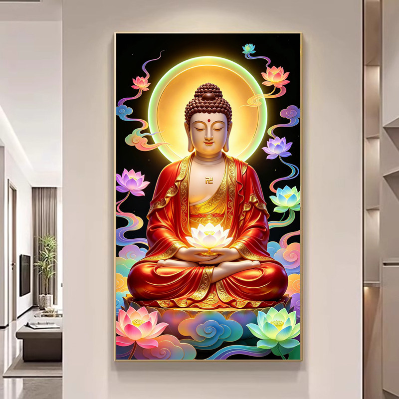 阿弥陀佛十字绣新款线绣大日如来客厅玄关佛像家用画像满砖钻石画