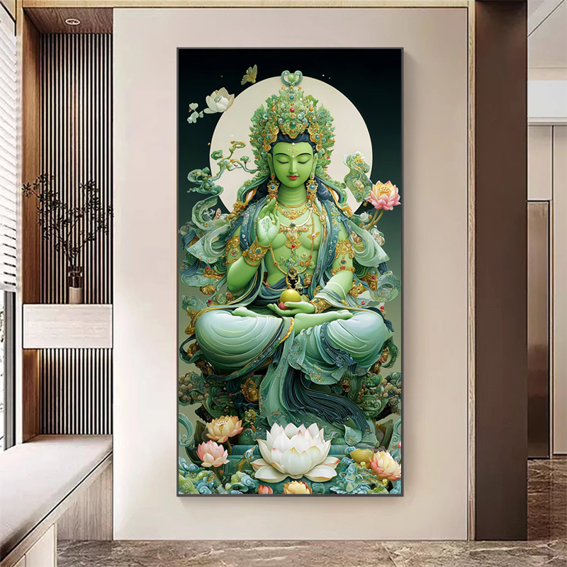 绿度母十字绣新款印花手工自己绣客厅过道玄关家用供奉画像钻石画