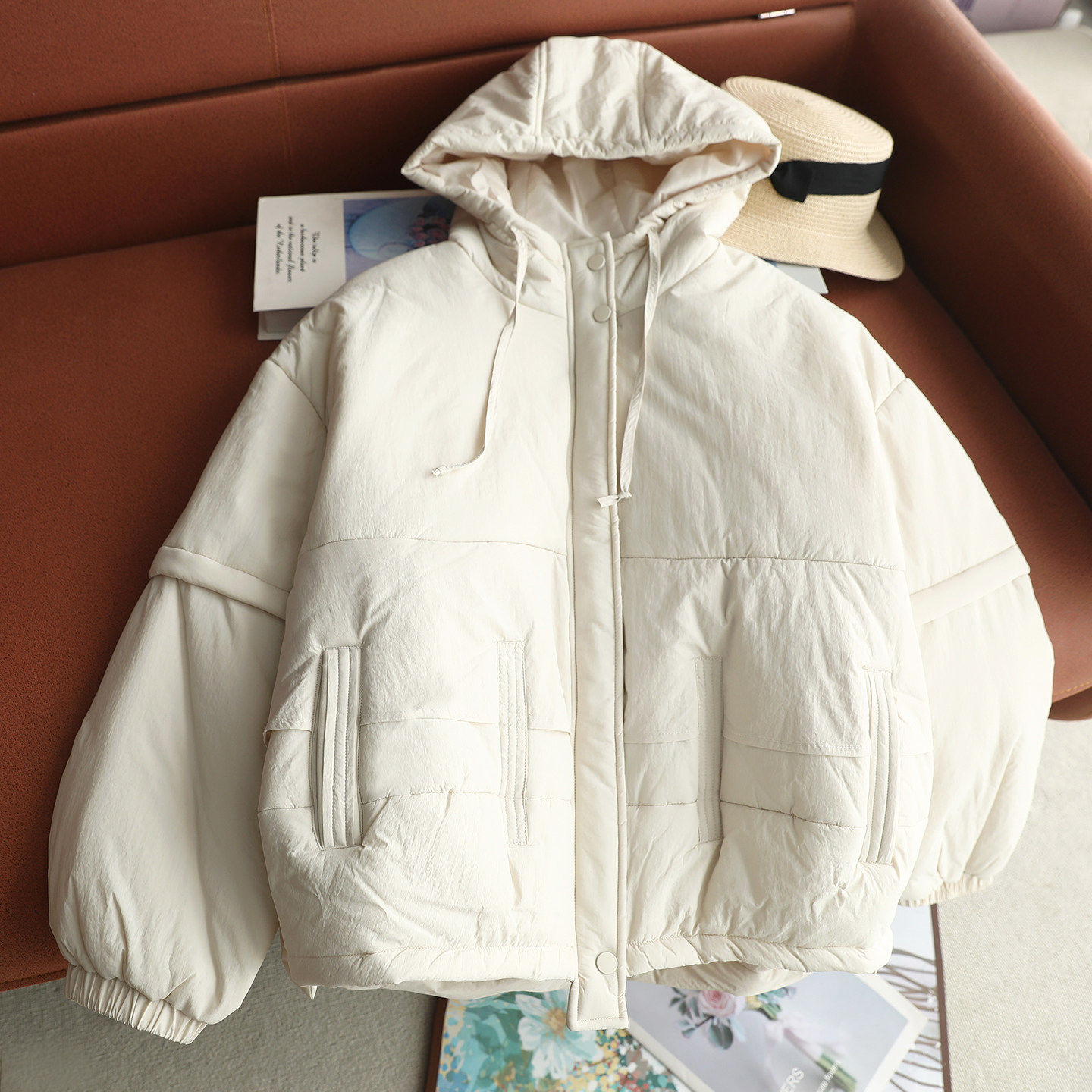 韩版连帽加厚保暖短款棉服女款