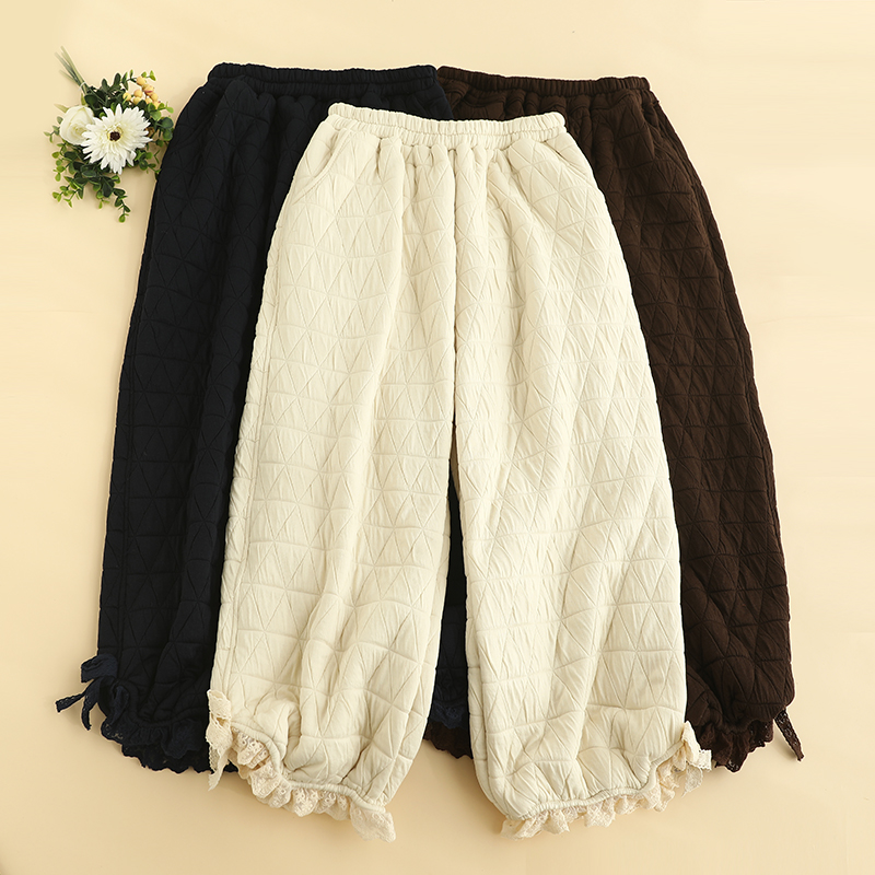 松紧腰森系其他九分菱形格女装