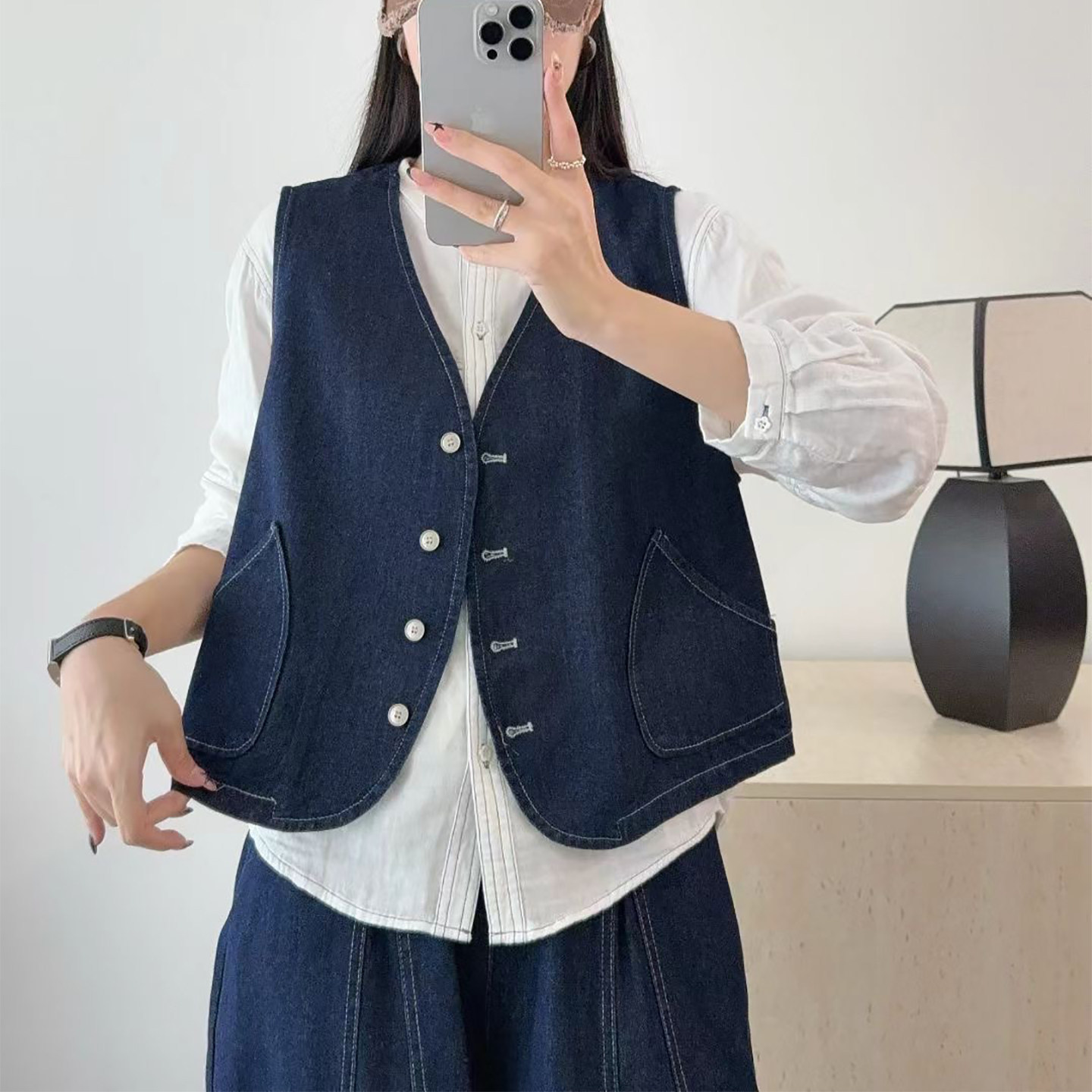 V领牛仔马甲女宽松百搭短款