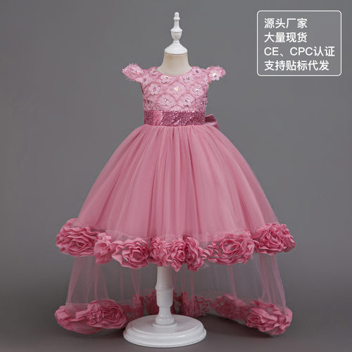 CE CPC认证 跨境女童礼服裙夏儿童亮片婚纱礼服绣花公主蓬蓬裙955