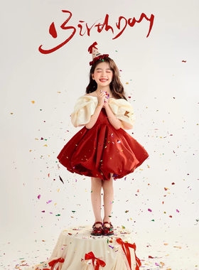 儿童生日红色蓬蓬小礼服裙2026新女童甜美主持连衣裙儿童重工礼服
