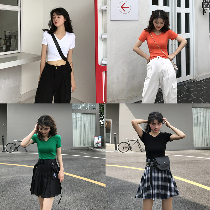 The real price of the basic money must be versatile, Hong Kong style short sleeve collar short T-shirt