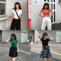 The real price of the basic money must be versatile, Hong Kong style short sleeve collar short T-shirt