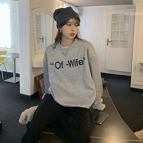 Real price real shooting autumn and winter Plush thickened letter loose lazy wind hoodless Pullover Top