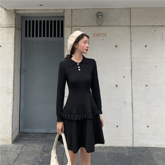 Shooting real price autumn and winter high waist showing slim and small fragrance knitted dress