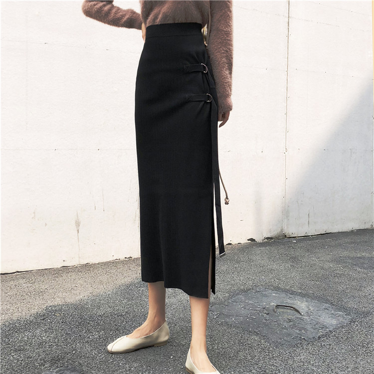 Component controlled price 38 real price slim knitted elastic open skirt wrapped hip skirt tie half body