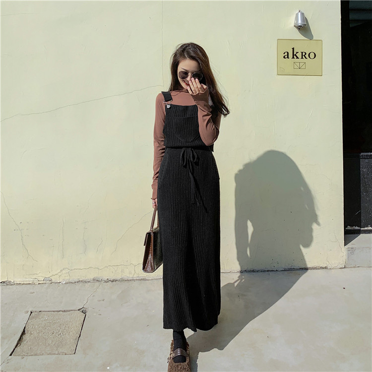 Real shot real price Korean back belt skirt knitted dress with slim waist and split back