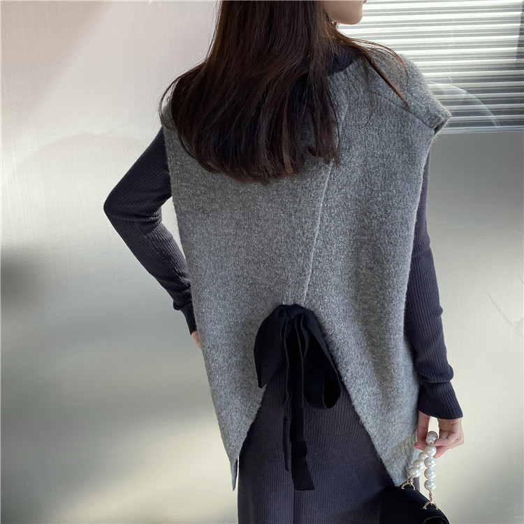 Real price autumn winter Korean knitted dress V-neck vest sweater two piece set