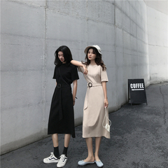 36-Component Real Price Korean Chic Loose Tie Dress Short Sleeve Round Neck Medium and Long