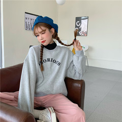 Real shot real price autumn winter Korean design sense stitching fake two high collar Plush sweater