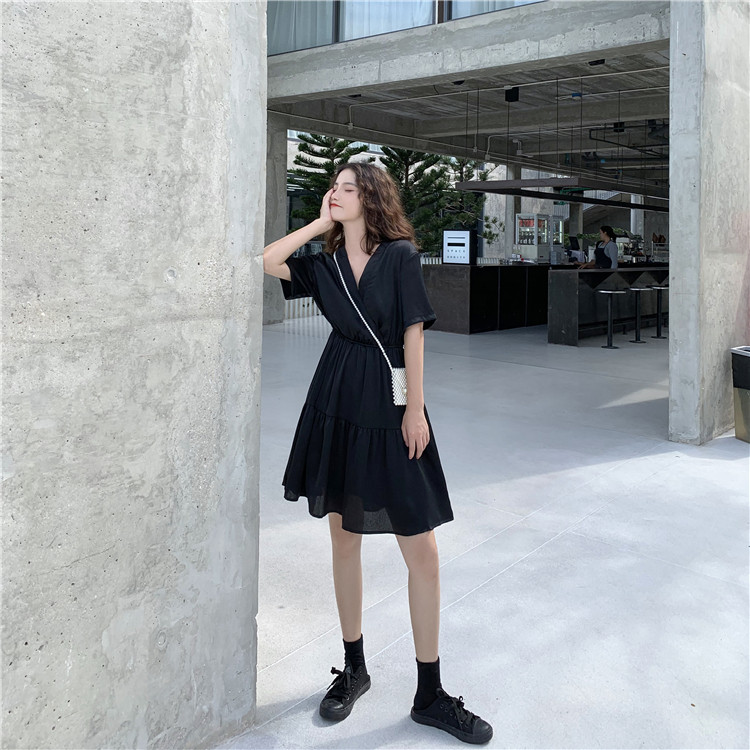 Real shot real price Korean version collar loose high waist long and short girlfriends dress