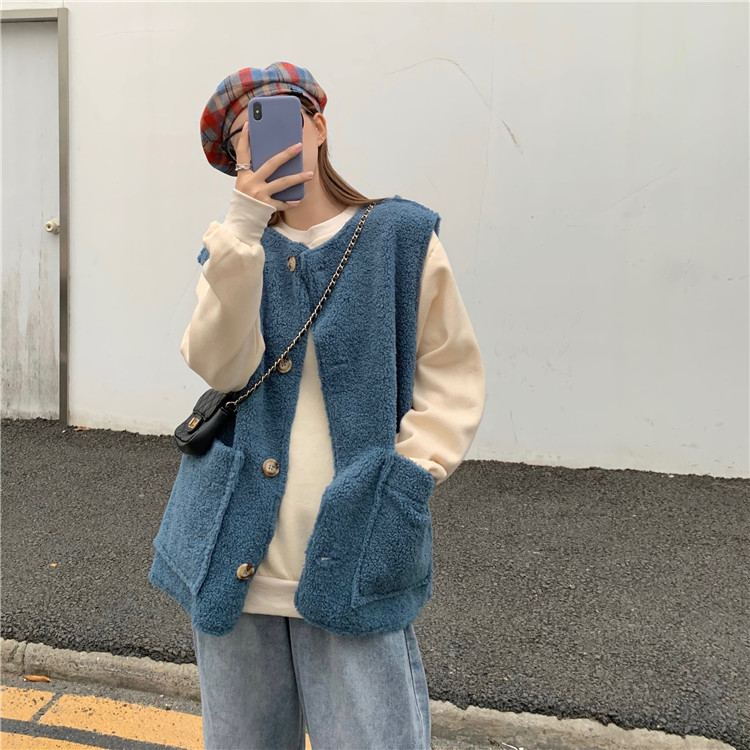 Two pieces of loose imitation Lamb Fur Vest Jacket for Korean version in autumn and winter 2020